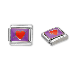 Italian Charm Element aus Stainless Steel - Rostfreiem Stahl Herz mit Pfeil Silver-purple-red