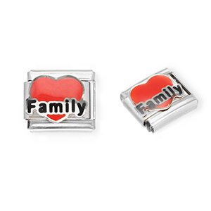 Italian Charm Element aus Stainless Steel - Rostfreiem Stahl Herz "Family" Silver-red-black