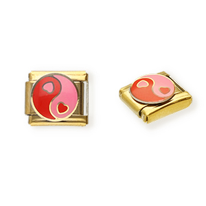 Italian Charm Element aus Stainless Steel - Rostfreiem Stahl Herz Yin & Yang Gold-pink-red