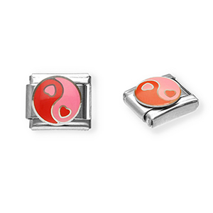 Italian Charm Element aus Stainless Steel - Rostfreiem Stahl Herz Yin & Yang Silver-pink-red