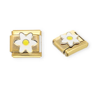 Italian Charm Element aus Stainless Steel - Rostfreiem Stahl Blume Gold-white-yellow
