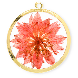 Anh&auml;nger mit getrockneter Blume 34 mm Gold-living coral red