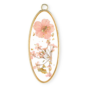 Anh&auml;nger mit getrockneter Blume Lang Oval Gold-light pink