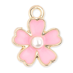 Metall Anh&auml;nger Blume mit Perle Gold-light pink-white