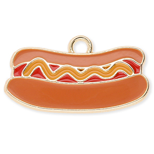Metall Anh&auml;nger Hot Dog Gold-brown-red-mustard brown
