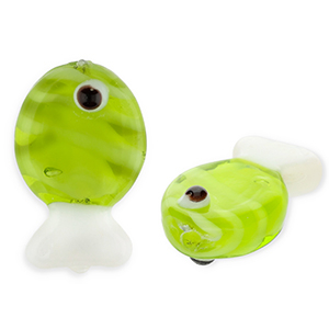 Handgefertigt Glasperlen Fisch Transparent olive green-white-black