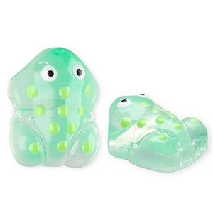 Handgefertigt Glasperlen Frosch Transparent meo mint green-white-black