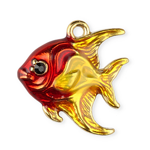 Stainless Steel - Rostfrei Stahl Anh&auml;nger Enamel Fisch Gold red-yellow-black