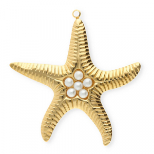 Stainless Steel - Rostfrei Stahl Anh&auml;nger Seestern mit Imitation Perlen Gold-white