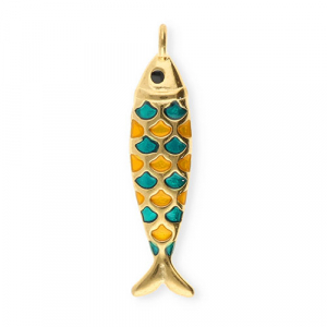 Stainless Steel - Rostfrei Stahl Anh&auml;nger Fisch Gold-petrol green-orange-black
