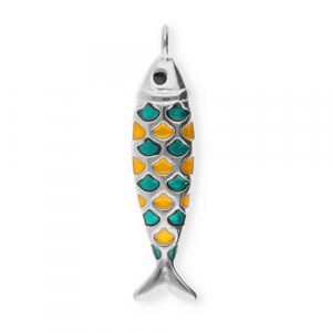 Stainless Steel - Rostfrei Stahl Anh&auml;nger Fisch Silver-petrol green-orange-black