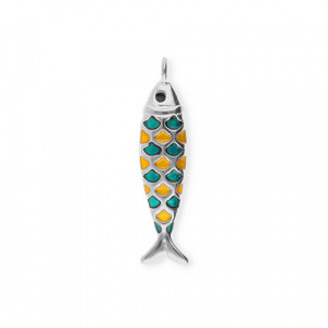 Stainless Steel - Rostfrei Stahl Anh&auml;nger Fisch Silver-petrol green-orange-black