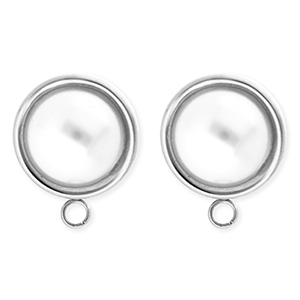 BY31&reg; Stainless Steel - Rostfrei Stahl Schmuckzubeh&ouml;r Ohrringe&nbsp;/&nbsp;Ohrstecker Rund mit Imitation Perle mit &Ouml;se Silver-white