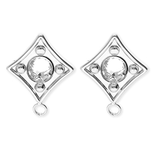 BY31&reg; Stainless Steel - Rostfrei Stahl Schmuckzubeh&ouml;r Ohrringe&nbsp;/&nbsp;Ohrstecker Rhombus mit Kristall mit &Ouml;se Silver-crystal