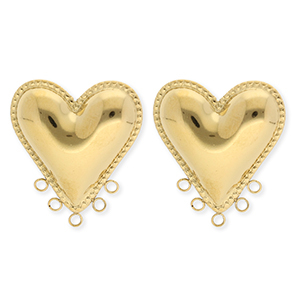 BY31&reg; Stainless Steel - Rostfrei Stahl Schmuckzubeh&ouml;r Ohrringe&nbsp;/&nbsp;Ohrstecker Herz mit 5 &Ouml;sen Gold