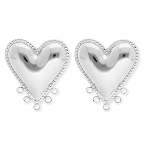 BY31&reg; Stainless Steel - Rostfrei Stahl Schmuckzubeh&ouml;r Ohrringe&nbsp;/&nbsp;Ohrstecker Herz mit 5 &Ouml;sen Silver