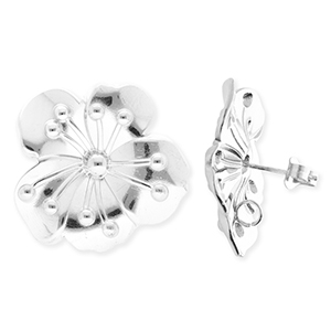BY31&reg; Stainless Steel - Rostfrei Stahl Schmuckzubeh&ouml;r Ohrringe&nbsp;/&nbsp;Ohrstecker Blume mit &Ouml;se Silver