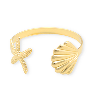 Armb&auml;nder aus Stainless Steel - Rostfreiem Stahl Bangle Muschel & Seestern Gold