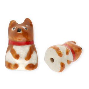 Perlen Keramik Hund Brown-red-off white-black