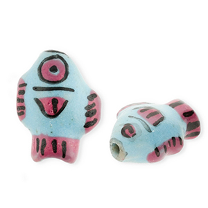 Perlen Keramik Fisch Light blue-pink-black