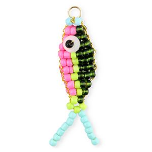 BY31&reg; Anh&auml;nger Glasperlen Fisch Pink-dark green-lime green-light blue-gold
