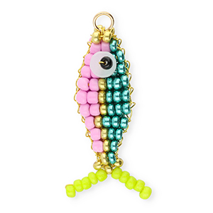 BY31&reg; Anh&auml;nger Glasperlen Fisch Metallic teal blue-pastel lilac-gold-lime green