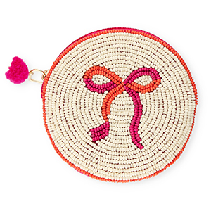 Geldb&ouml;rse Rund mit Schleife Off white-fuchsia-warm orange