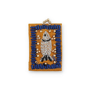 Handgefertigte Stoffanh&auml;nger fisch Brown-dark blue-silver-gold