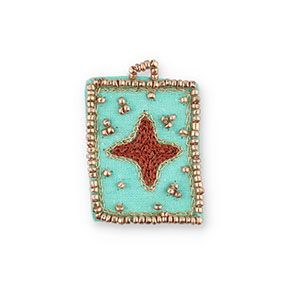 Handgefertigte Stoffanh&auml;nger Stern Turquoise-brown-gold