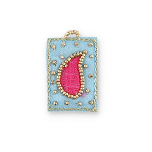 Handgefertigte Stoffanh&auml;nger Tropfenform Light blue-fuchsia-gold