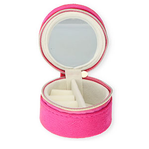 Schmucksuitcase f&uuml;r die Reise&nbsp;mit Spiegelchen Rund Hot pink