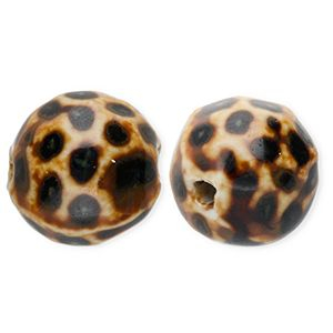Perlen Keramik 15&nbsp;mm mit Punkte Dark brown-light brown