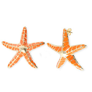 Trendy Ohrringe&nbsp;/&nbsp;Ohrstecker Enamel Seestern mit Rostfrei Stahl-Stecker Gold-orange