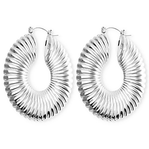 Statement Ohrringe&nbsp;/&nbsp;Creolen Zirkel gerippt mit Rostfrei Stahl-Stecker Silver