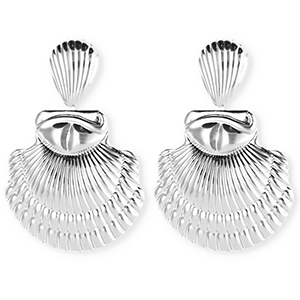 Statement Ohrringe&nbsp;/&nbsp;Ohrstecker Muschel gerippt mit Rostfrei Stahl-Stecker Silver