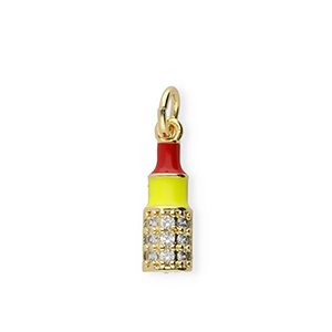 Brass TQ Metall Anh&auml;nger Lippenstift mit Strass Gold-red-yellow-transparent
