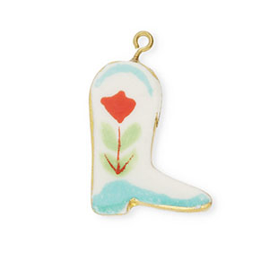 Anh&auml;nger Keramik Cowboystiefel mit Blume Gold-white-red-green-Turquoise blue