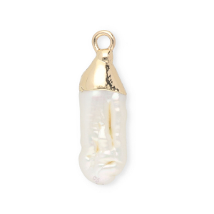 Imperfekten S&uuml;&szlig;wasserperlen Anh&auml;nger Tooth Gold-Natural white
