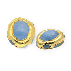 Statement Natursteinperlen, Aquamarin, oval Gold-blue
