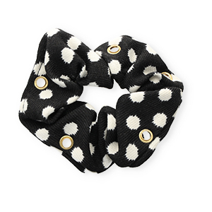 Scrunchie-Stoff Haargummi Dots mit Augen Black-white-gold