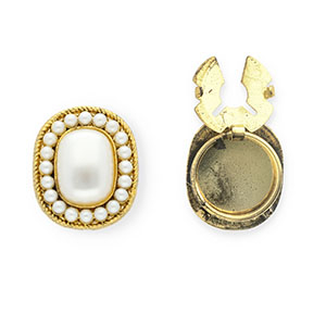 Knopfabdeckung Oval mit Imitation Perlen Antique gold-white