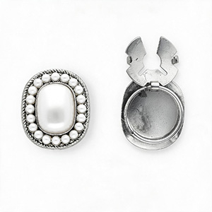 Knopfabdeckung Oval mit Imitation Perlen Silver-white