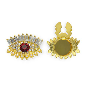 Knopfabdeckung Auge mit Strass und Imitation Perlen Gold-red-crystal-white