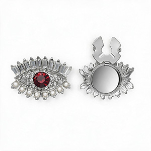 Knopfabdeckung Auge mit Strass und Imitation Perlen Silver-red-crystal-white