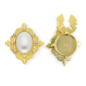 Knopfabdeckung Oval mit Imitation Perle und Strass Gold-white-crystal