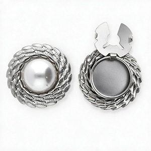Knopfabdeckung aus rostfreiem Edelstahl Rund mit Imitation Perle Silver-white