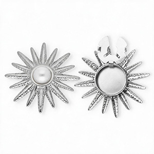 Knopfabdeckung aus rostfreiem Edelstahl Sonne mit Imitation Perle Silver-white