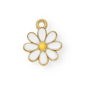Anh&auml;nger aus rostfreiem Edelstahl mit Enamel, G&auml;nsebl&uuml;mchen Gold-white-orange