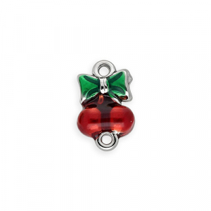 Zubeh&ouml;r aus rostfreiem Edelstahl, Zwischenst&uuml;ck mit Enamel, Kirschen mit Schleife Silver-red-green