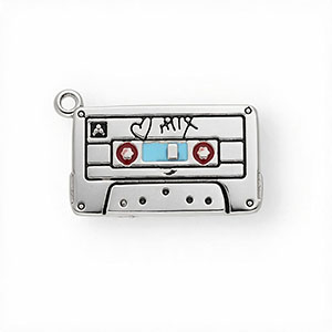 Anh&auml;nger aus rostfreiem Edelstahl mit Enamel, Musikkassette Silver-light blue-red